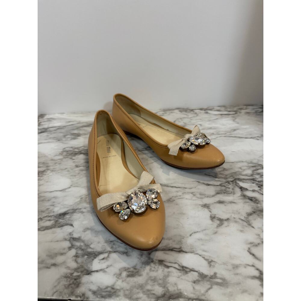 MIU MIU TAN JEWELED BALLET FLATS WOMEN'S SIZE US 8/ 
EU 39
